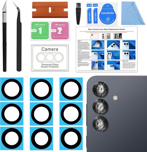 3 Pack Galaxy S23 Ultra Back Rear Camera Lens Glass Replacement, Back Camera Lens with Tempered-Glass Lens Protector for Samsung S23 Ultra, with Installation Manual, Toolkit in Kuwait
