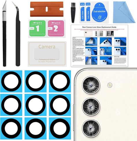 3 Pack Galaxy S23 Ultra Back Rear Camera Lens Glass Replacement, Back Camera Lens with Tempered-Glass Lens Protector for Samsung S23 Ultra, with Installation Manual, Toolkit in Kuwait