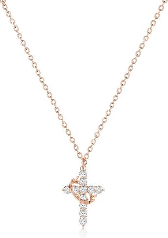 Cross Necklace for Women, Dainty 14k Gold Plated/Silver Cross Crown Cubic Zirconia Pendant Necklace for Women Trendy Non Tarnish Gold/Silver/Rose Gold Simple Necklace Fashion Jewelry for Women in Kuwait