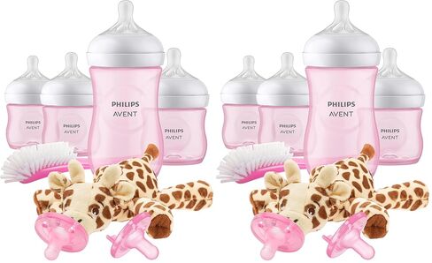 مجموعة هدايا الأطفال ذات الاستجابة الطبيعية من فيليبس أفينت، 4X زجاجات استجابة طبيعية: 2X 4oz مع تدفق الحلمات 2 و2X 9oz مع تدفق الحلمات 3 مع تصميم Seahorse وStarfish، 2X Soothie Pacifiers، SCD838/06 in Kuwait