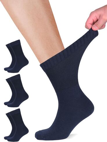Mens Cotton Diabetic Crew Socks | Wide, Seamless, Non-Binding | Sizes:M (5-8), L (8-11), XL (11-13) | 3 Pairs in Saudi Arabia