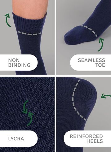 Mens Cotton Diabetic Crew Socks | Wide, Seamless, Non-Binding | Sizes:M (5-8), L (8-11), XL (11-13) | 3 Pairs in Saudi Arabia