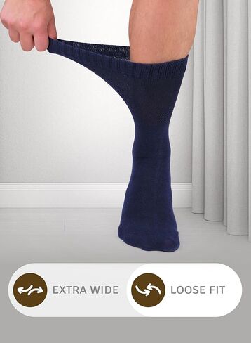 Mens Cotton Diabetic Crew Socks | Wide, Seamless, Non-Binding | Sizes:M (5-8), L (8-11), XL (11-13) | 3 Pairs in Saudi Arabia