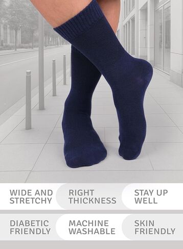 Mens Cotton Diabetic Crew Socks | Wide, Seamless, Non-Binding | Sizes:M (5-8), L (8-11), XL (11-13) | 3 Pairs in Saudi Arabia