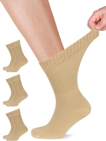 Mens Cotton Diabetic Crew Socks | Wide, Seamless, Non-Binding | Sizes:M (5-8), L (8-11), XL (11-13) | 3 Pairs in Saudi Arabia