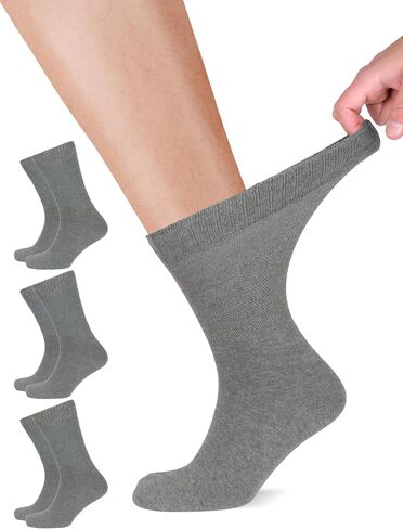 Mens Cotton Diabetic Crew Socks | Wide, Seamless, Non-Binding | Sizes:M (5-8), L (8-11), XL (11-13) | 3 Pairs in Saudi Arabia