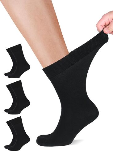 Mens Cotton Diabetic Crew Socks | Wide, Seamless, Non-Binding | Sizes:M (5-8), L (8-11), XL (11-13) | 3 Pairs in Saudi Arabia