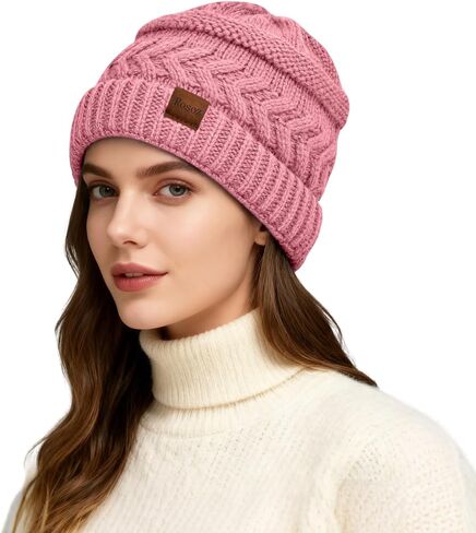 Womens Winter Beanie Hat Soft Stretch Cable Knit Slouchy Warm Comfortable Fashion Accessory for Cold Weather in Saudi Arabia