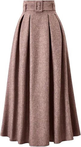 SOLY HUX Women's High Waisted Elegant Pleated Long Skirt A Line Belted Swing Fall Office Skirts in Saudi Arabia