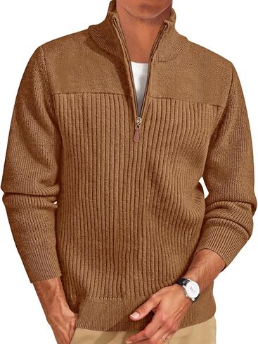 Runcati Mens Quarter Zip Sweater Mock Neck Pullover Ribbed Knit Casual Lightweight Polo Sweaters in Saudi Arabia