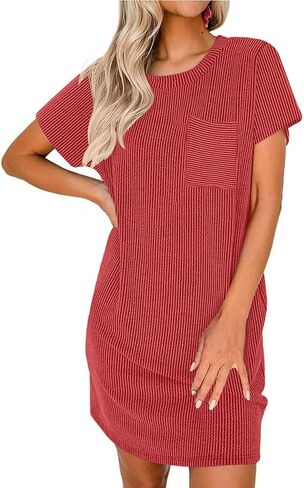 Ekouaer Nightgowns for Women Ribbed Viscose Sleep Shirts T-shirt Sleep Dress Short Sleeve Night Shirt with Chest Pocket S-2XL in Saudi Arabia