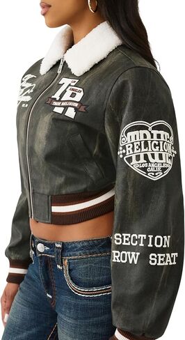 True Religion Women’s Sherpa Collared Aviator Jacket – Fleece-Lined, Button-Front, Pilot Style in Saudi Arabia