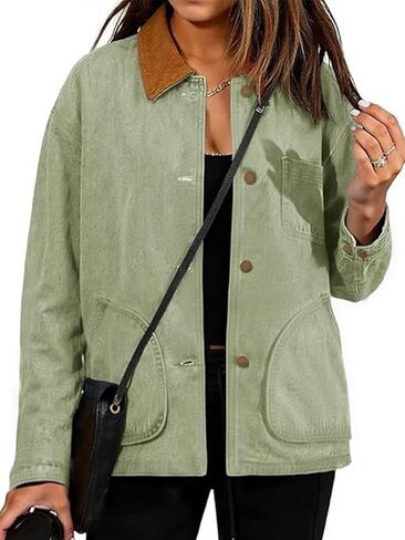 Womens Field Jacket Oversized Lightweight Denim Long Sleeve with Patch Pockets for Spring Fall and Winter in Saudi Arabia