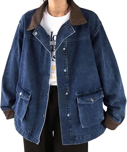 EMMIOL 025 Oversized Jean Jacket Women, Y2K Denim Fall Jackets Coat Vintage Trendy Relaxed Fit in Saudi Arabia