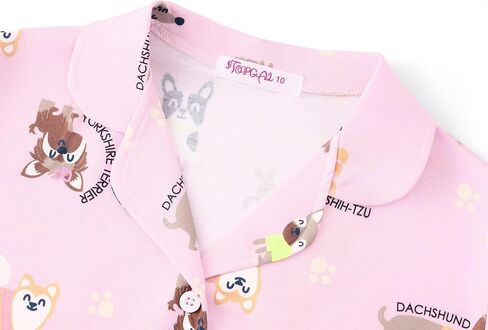 Topgal 3-Pieces Coat Style Pajamas for Girls - Bows Puppy Graphic Print Kids' Short Sleeves & Shorts Pants PJS Size 6-18 in Saudi Arabia