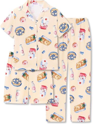 Topgal 3-Pieces Coat Style Pajamas for Girls - Bows Puppy Graphic Print Kids' Short Sleeves & Shorts Pants PJS Size 6-18 in Saudi Arabia