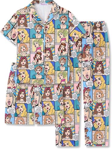 Topgal 3-Pieces Coat Style Pajamas for Girls - Bows Puppy Graphic Print Kids' Short Sleeves & Shorts Pants PJS Size 6-18 in Saudi Arabia
