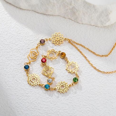 Gold Long Chakra Spiritual Necklace for Women Trendy Healing Yoga 7 Chakra Symbols with Crystal Y Necklace Gift for Mother Sister Daughter in Kuwait