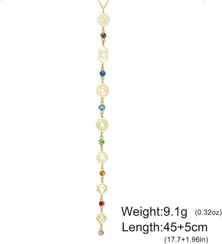 Gold Long Chakra Spiritual Necklace for Women Trendy Healing Yoga 7 Chakra Symbols with Crystal Y Necklace Gift for Mother Sister Daughter in Kuwait
