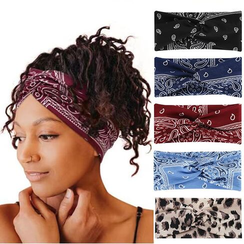 5 Pack Women's Soft Fashion Sports Cotton Elastic Non-slip Headband Women's Fitness Yoga Running Headband in Saudi Arabia