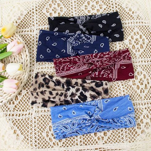 5 Pack Women's Soft Fashion Sports Cotton Elastic Non-slip Headband Women's Fitness Yoga Running Headband in Saudi Arabia