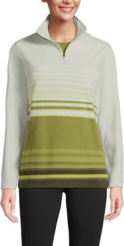 Lands' End Womens Quarter Zip Yoke Fleece Pullover Vintage Lime Ombre Stripe Regular Small in Saudi Arabia
