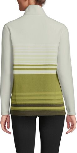 Lands' End Womens Quarter Zip Yoke Fleece Pullover Vintage Lime Ombre Stripe Regular Small in Saudi Arabia