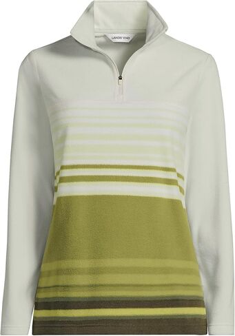 Lands' End Womens Quarter Zip Yoke Fleece Pullover Vintage Lime Ombre Stripe Regular Small in Saudi Arabia