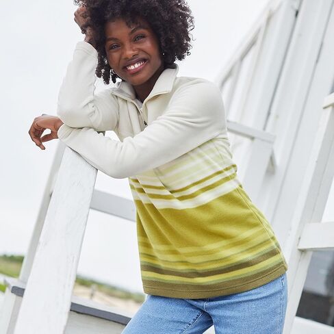 Lands' End Womens Quarter Zip Yoke Fleece Pullover Vintage Lime Ombre Stripe Regular Small in Saudi Arabia
