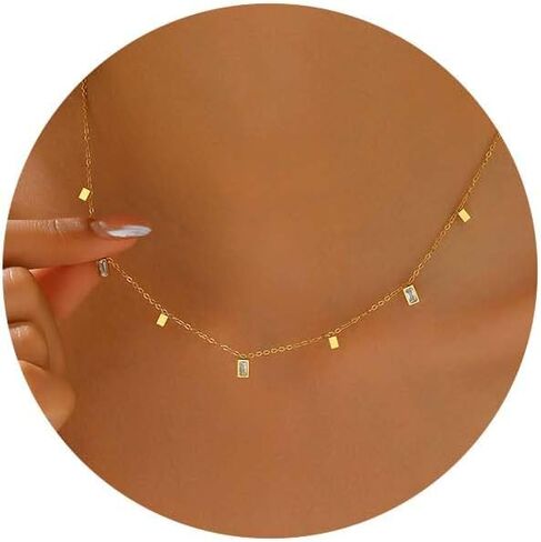 قلادة ذهبية أنيقة للنساء 18 قيراط مطلية بالذهب متعدد الألوان مكعب زركونيا قطرة قلادة غير مشوهة بسيطة بوهو الماس قلادة محطة المجوهرات العصرية in Kuwait