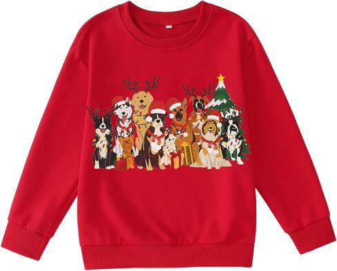 أطفال الكلب عيد الميلاد البلوز الفتيات الفتيان الكلاب الجرافيك Crewneck قميص عيد الميلاد عطلة هزلي عشاق البلوز أعلى 6-11Y in Kuwait
