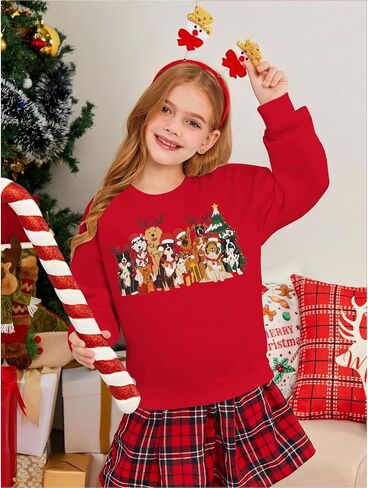أطفال الكلب عيد الميلاد البلوز الفتيات الفتيان الكلاب الجرافيك Crewneck قميص عيد الميلاد عطلة هزلي عشاق البلوز أعلى 6-11Y in Kuwait