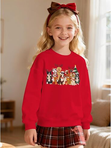 أطفال الكلب عيد الميلاد البلوز الفتيات الفتيان الكلاب الجرافيك Crewneck قميص عيد الميلاد عطلة هزلي عشاق البلوز أعلى 6-11Y in Kuwait