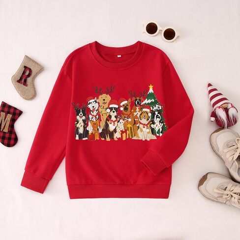 أطفال الكلب عيد الميلاد البلوز الفتيات الفتيان الكلاب الجرافيك Crewneck قميص عيد الميلاد عطلة هزلي عشاق البلوز أعلى 6-11Y in Kuwait