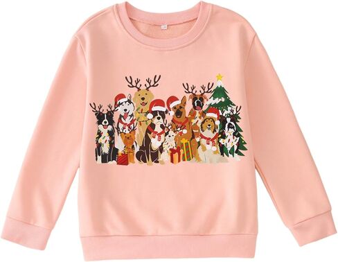 أطفال الكلب عيد الميلاد البلوز الفتيات الفتيان الكلاب الجرافيك Crewneck قميص عيد الميلاد عطلة هزلي عشاق البلوز أعلى 6-11Y in Kuwait