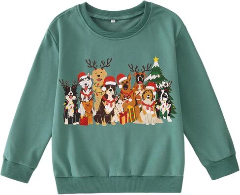 أطفال الكلب عيد الميلاد البلوز الفتيات الفتيان الكلاب الجرافيك Crewneck قميص عيد الميلاد عطلة هزلي عشاق البلوز أعلى 6-11Y in Kuwait