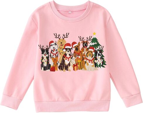 أطفال الكلب عيد الميلاد البلوز الفتيات الفتيان الكلاب الجرافيك Crewneck قميص عيد الميلاد عطلة هزلي عشاق البلوز أعلى 6-11Y in Kuwait