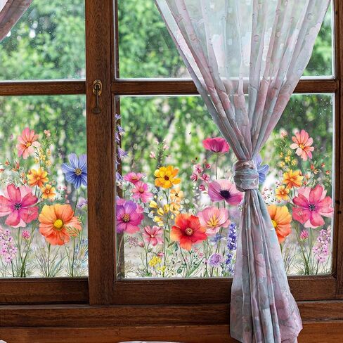 ملصقات جدارية لنافذة العشب البري - ملصقات نافذة على شكل زهور قابلة للتمزيق لغرفة النوم وغرفة المعيشة والمكتب وديكور المنزل (23.63 * 11.8 بوصة) in Kuwait
