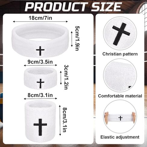 5 PCS Cross Sweatbands Set, Unisex Sports Headband and Wristbands Armbands White Cotton Christian Faith Inspirational Sweatband Set for Basketball Tennis Gym Sports Running in Kuwait