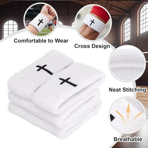 5 PCS Cross Sweatbands Set, Unisex Sports Headband and Wristbands Armbands White Cotton Christian Faith Inspirational Sweatband Set for Basketball Tennis Gym Sports Running in Kuwait