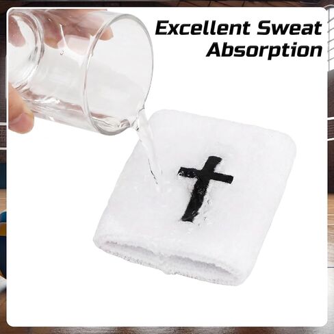 5 PCS Cross Sweatbands Set, Unisex Sports Headband and Wristbands Armbands White Cotton Christian Faith Inspirational Sweatband Set for Basketball Tennis Gym Sports Running in Kuwait