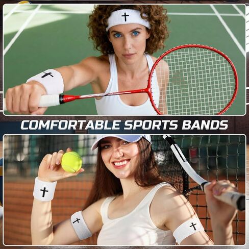 5 PCS Cross Sweatbands Set, Unisex Sports Headband and Wristbands Armbands White Cotton Christian Faith Inspirational Sweatband Set for Basketball Tennis Gym Sports Running in Kuwait