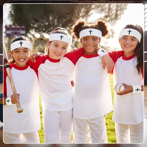 5 PCS Cross Sweatbands Set, Unisex Sports Headband and Wristbands Armbands White Cotton Christian Faith Inspirational Sweatband Set for Basketball Tennis Gym Sports Running in Kuwait