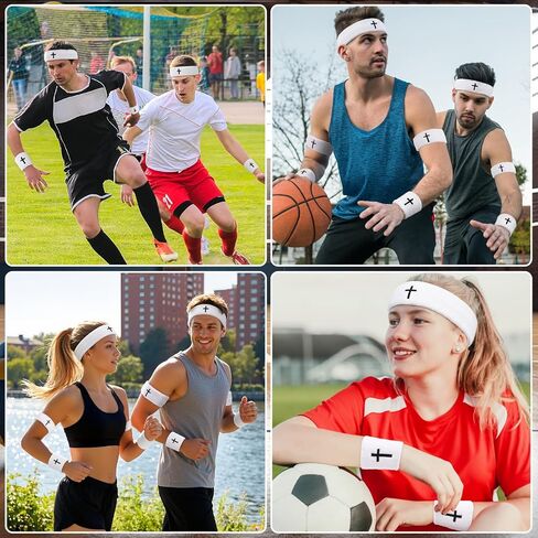 5 PCS Cross Sweatbands Set, Unisex Sports Headband and Wristbands Armbands White Cotton Christian Faith Inspirational Sweatband Set for Basketball Tennis Gym Sports Running in Kuwait