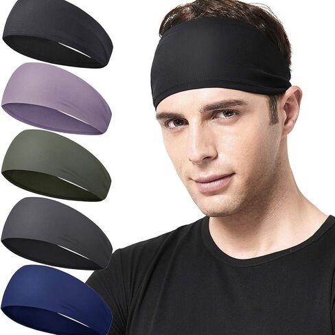1PC Running Fitness Headbands for Men and Women, Sports Yoga Sweat Absorbent Bandana, Stretch Cotton Solid Color, Black in Saudi Arabia