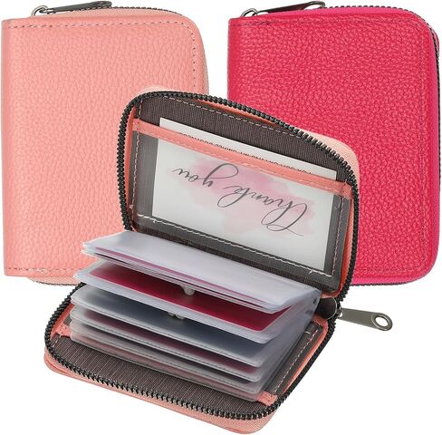 PATIKIL Credit Card Holder Zipper Wallet, Leather Card ID Case Organizer with 20 Card Slots for Women Men Storage, Pink/Rose Red (Window style) in Saudi Arabia