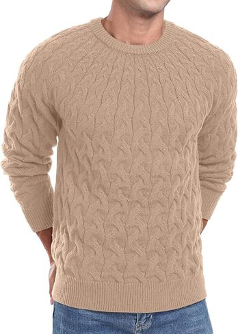 Askdeer Men's Cable Knit Pullover Sweater Long Sleeve Crewneck Sweater Casual Soft Knitted Sweater with Ribbing Edge in Saudi Arabia
