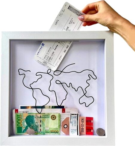 Plane Ticket Travel Memory Box, Travel Ticket Movie Stub Shadow Box, Top Loading Concert Ticket Display Frame, Travel Keepsake Box, Adventure Archive Box, Ticket Holder Map Plane (Black x8inches) in Saudi Arabia