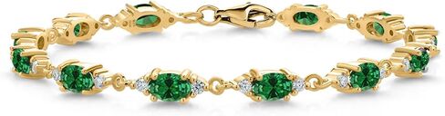 سوار تنس من Gem Stone King مطلي بالذهب الأصفر عيار 18 قيراط فضي وأخضر مكون من الزمرد والمويسانتي الأبيض للنساء (5.11 قيراط، حجر ميلاد الأحجار الكريمة، بيضاوي 6 × 4 مم، 6.5، 7، 7.5 بوصة) in Saudi Arabia