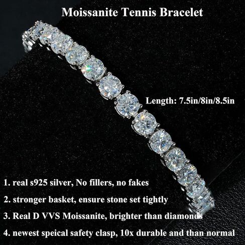 Moissanite Tennis Bracelet for Women & Men, 925 Sterling Silver 18K White Gold Plated, D Color VVS1, Sparkling Diamond Tennis Chain, Luxury Jewelry Gift with GRA Certificate in Saudi Arabia
